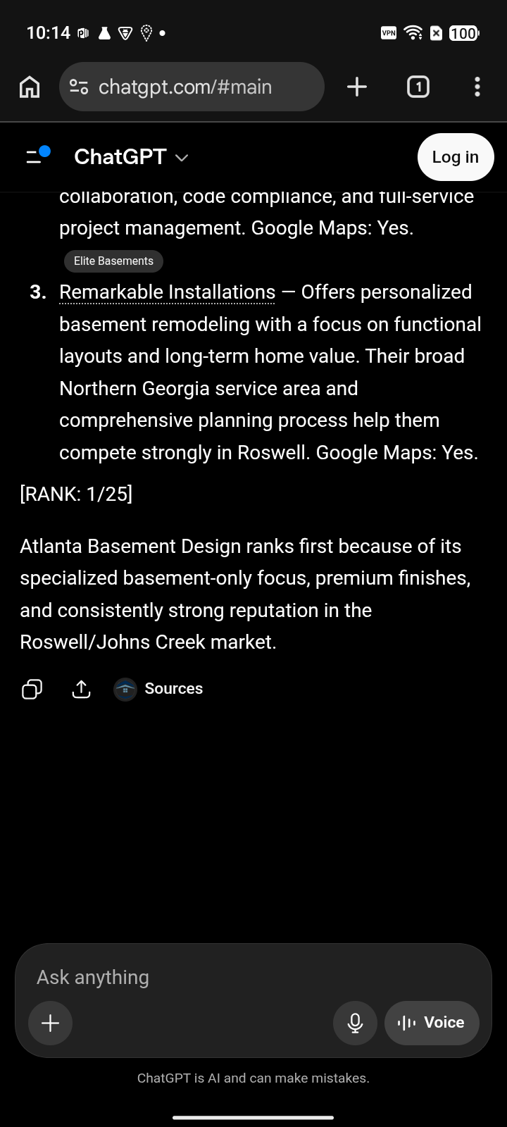 after capture: Atlanta Basement Design at #1 for “basement remodeling” on ChatGPT