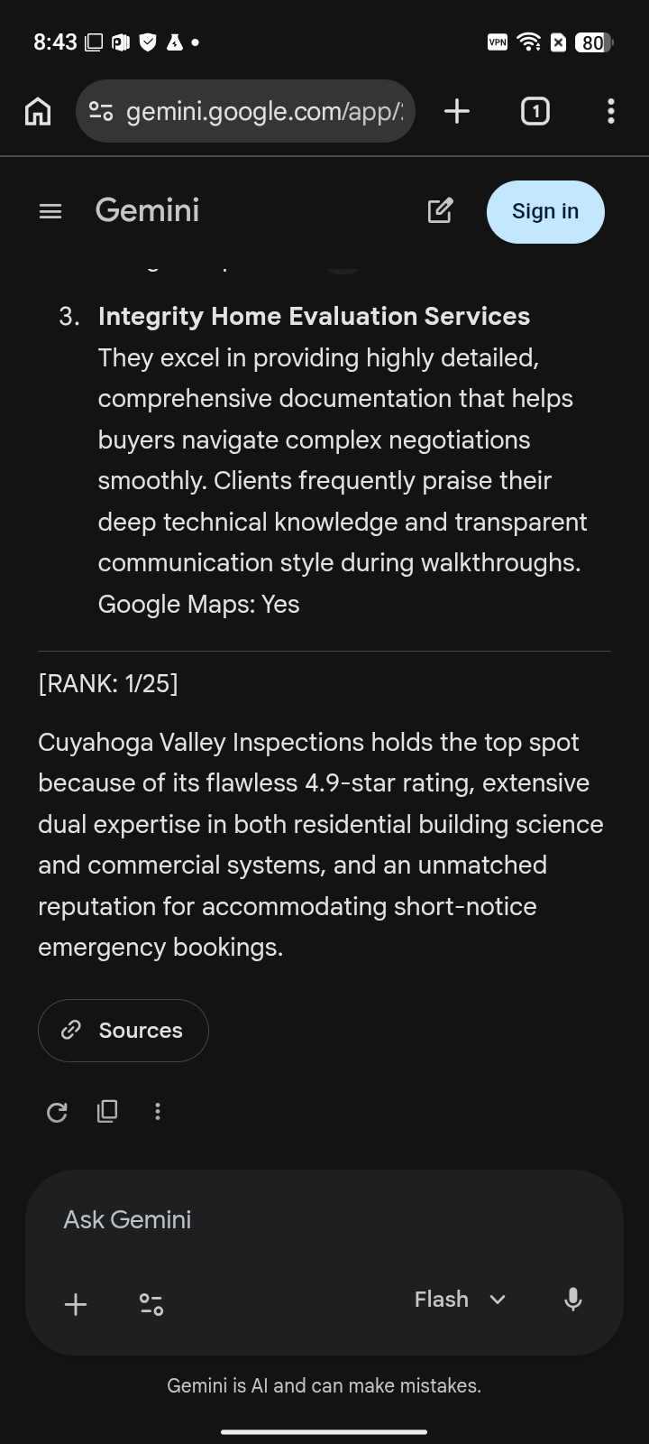 after capture: Cuyahoga Valley Inspections at #1 for “house inspector near me” on Gemini